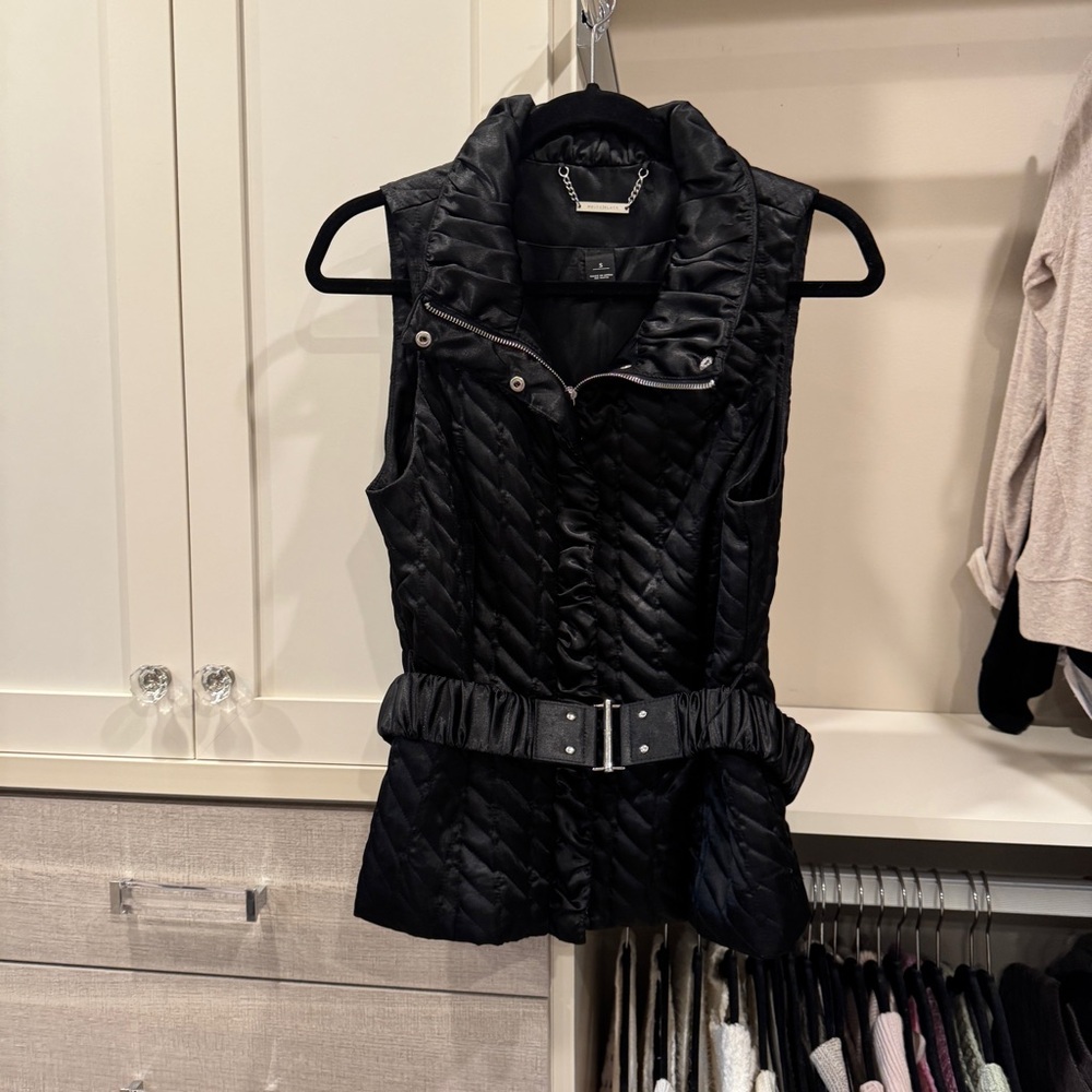 White House Black Market Quilted Black Vest with Belt